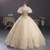 Chic Elegant Straps Ball Gown Prom Dress Puff Sleeve Beautiful Formal Evening Dress #kop123