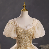 Chic Elegant Straps Ball Gown Prom Dress Puff Sleeve Beautiful Formal Evening Dress #kop123