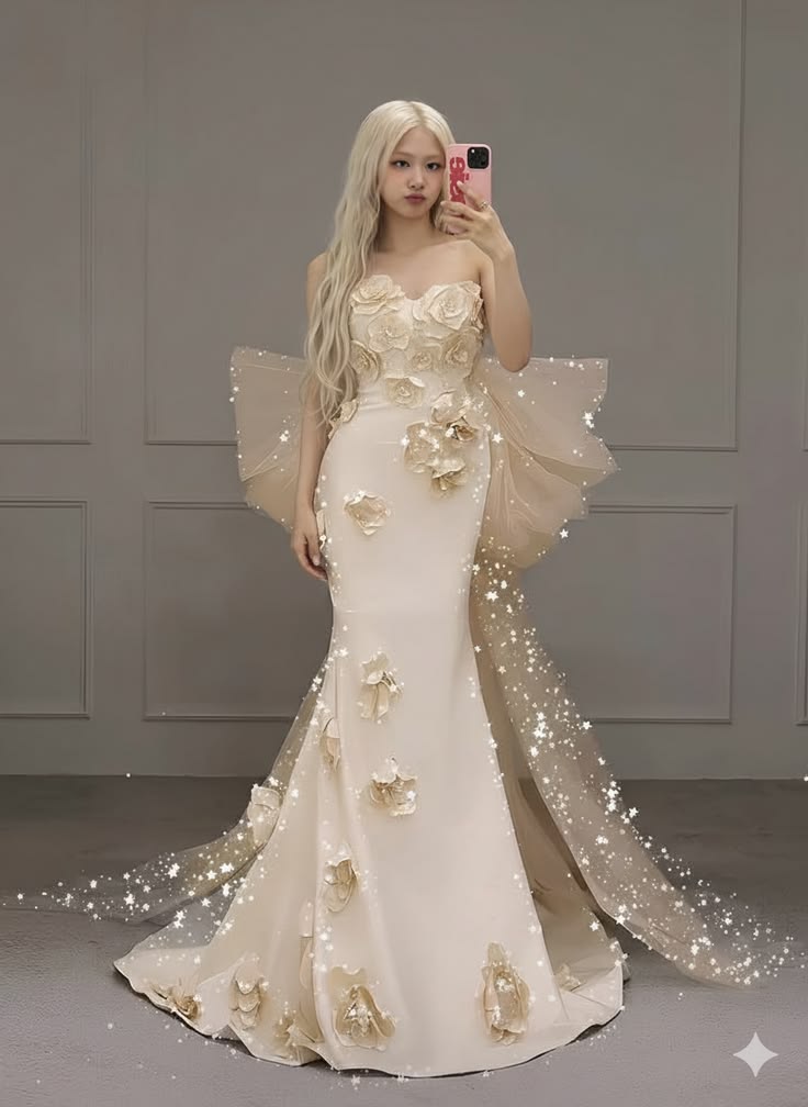 Crystal Mermaid Strapless Prom Dress With Oversized Bow Detail & Flower SEA211|Selinadress