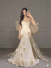 Crystal Mermaid Strapless Prom Dress With Oversized Bow Detail & Flower SEA211|Selinadress