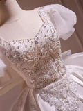 Cute A-line Beaded Short Prom Dress White Puff Sleeve Cocktail Dress #EWR013|Selinadress