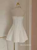 Cute A-line Strapless Little Black Cocktail Dress Rosette Short Prom Dress #EWR003|Selinadress