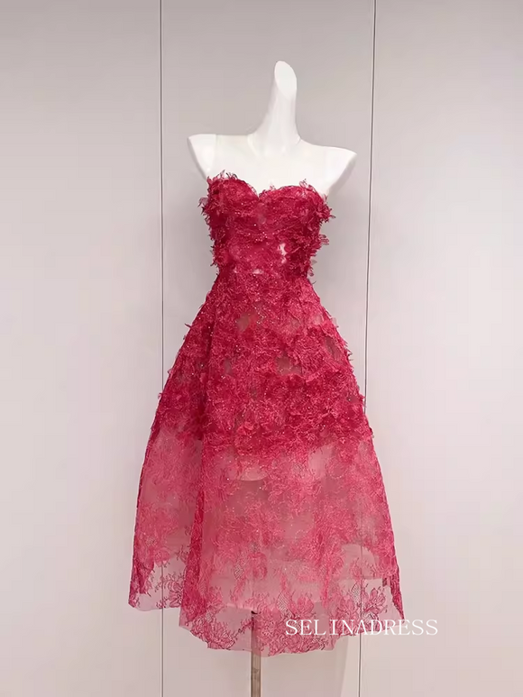 Cute A-line Sweetheart Red Tea Length Prom Dress Princess Dress #EWR008|Selinadress