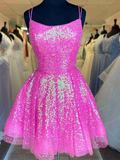 Cute Hot Pink Sequins A-Line Homecoming Dress #TKD040|Selinadress