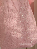 Cute Sheath/Column Pink Short Prom Dress Scoop Neck Sequins Cocktail Dress #EWR002|Selinadress