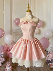 Cute Strapless A-line Lace Homecoming Dress With Bow TYL059|Selinadress
