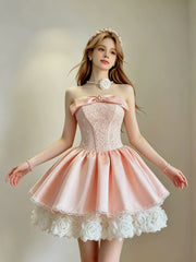 Cute Strapless A-line Lace Homecoming Dress With Bow TYL059|Selinadress