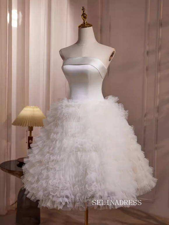 Cute Strapless Lyered Short Prom Dress  A-line White Cocktail Dress #EWR012|Selinadress