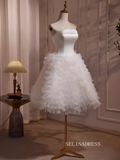 Cute Strapless Lyered Short Prom Dress  A-line White Cocktail Dress #EWR012|Selinadress