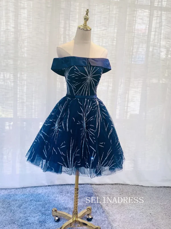 off the shoulder blue homecoming dress Off-Shoulder Floral Short Homecoming Dress