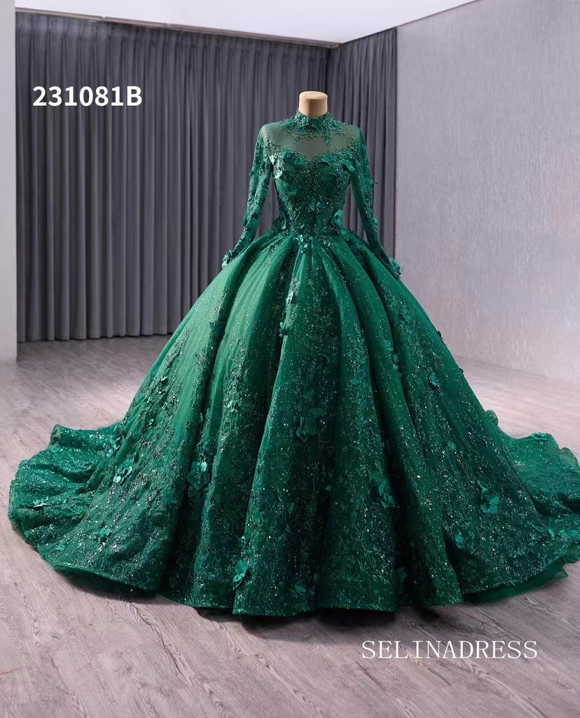slim fit dress slacks Green Embellished Lace High Neck Gown With Feather Sleeves main image 1