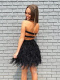 Deep V neck Charming Black Homecoming Dress With Feather Beaded Short Prom Dress Cocktail Dresses SEW0854|Selinadress
