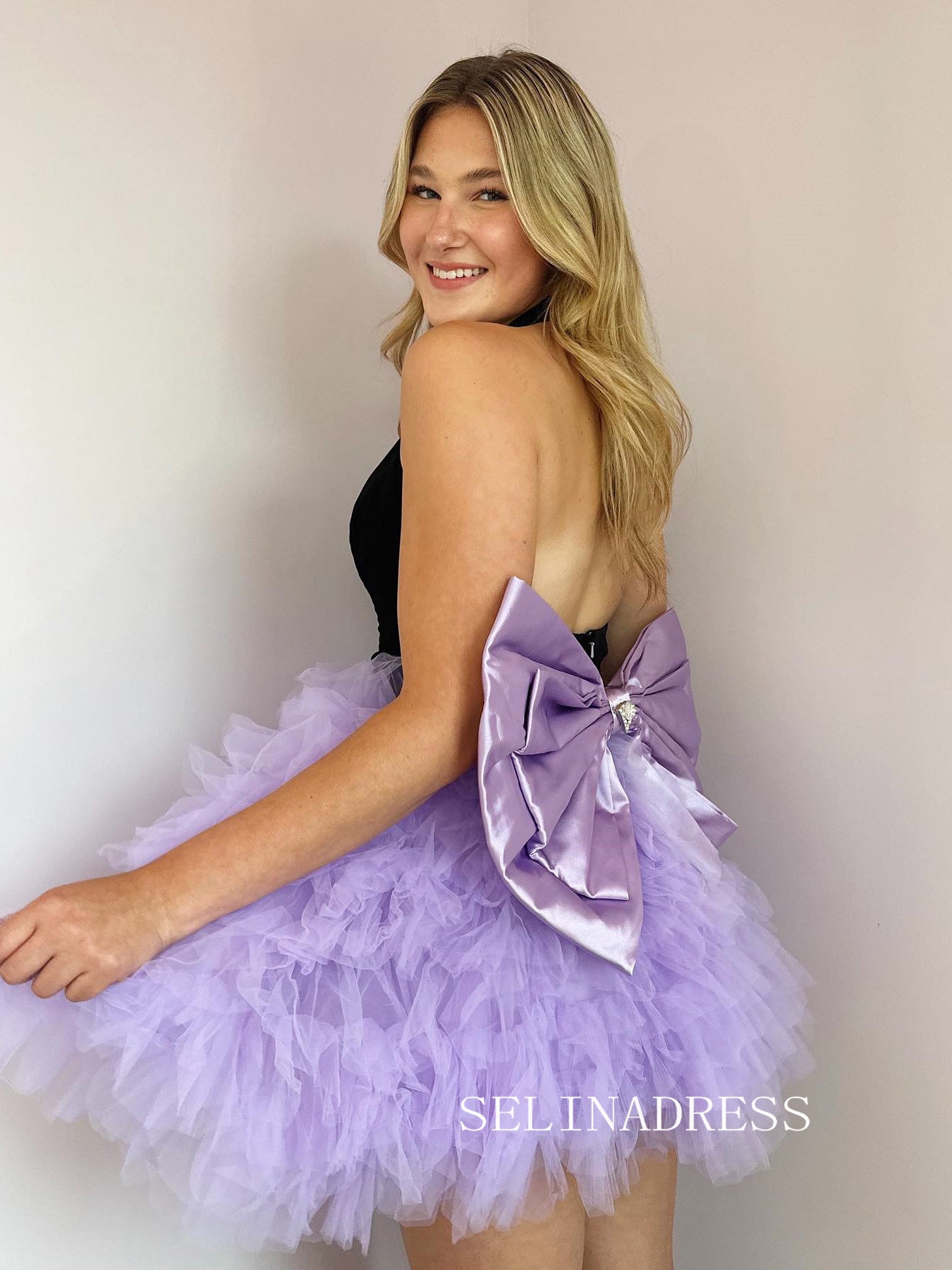 Deep V neck Halter Neck Short Homecoming Dresses Lyered Skirt Hoco Dre SELINADRESS Deep V neck Halter Neck Short Homecoming Dresses Lyered Skirt Hoco Dre SELINADRESS