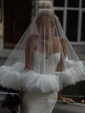 One Tier Ivory Tulle Wedding Veils ALC020|Selinadress