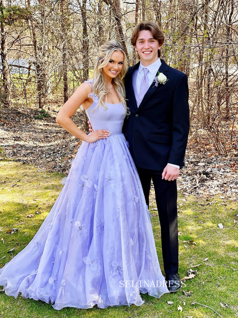 Elegant A-line Lavender Long Prom Dresses Beautiful Evening Gowns Formal  Dresses TKS008