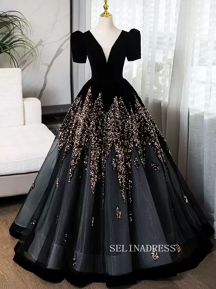 Elegant Black B neck Princess Dresses With Short Sleeve Beautiful Beaded Evening Gowns TKL3020 Elegant Black B neck Princess Dresses With Short Sleeve Beautiful Beaded Evening Gowns TKL3020