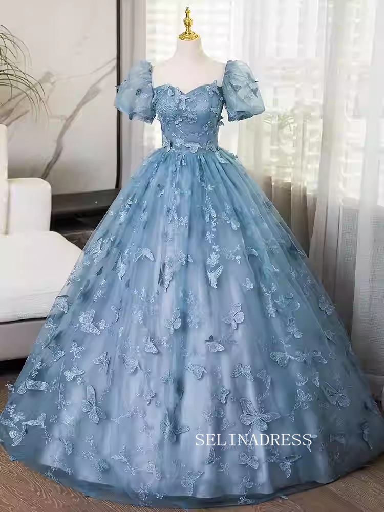 short blue butterfly dress A Line V Neck Short Blue Prom Dresses with Butterfly, Short Blue Formal Homecoming Dresses
