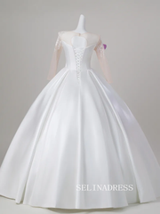 Elegant Ivory Beading Sequins Prom Dresses Scoop Neck Long Sleeve Backless Long Ball Gown LET015|Selinadress