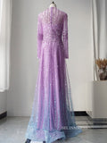 Elegant Long Sleeve Prom Dress Ombre Beaded Luxury Evening Dress Formal Gown FUE020|Selinadress