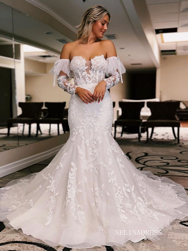 Elegant Mermaid Long Sleeve Lace Wedding Dresses Cheap Rustic Wedding –  SELINADRESS