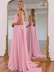 Elegant Pink One-Shoulder Evening Gown with Crystal Embellishments and High Slit COK037|Selinadress