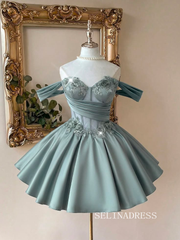 Elegant Sage Green Off-the-Shoulder Homecoming Dress with Delicate Floral Embroidery cok062|Selinadress