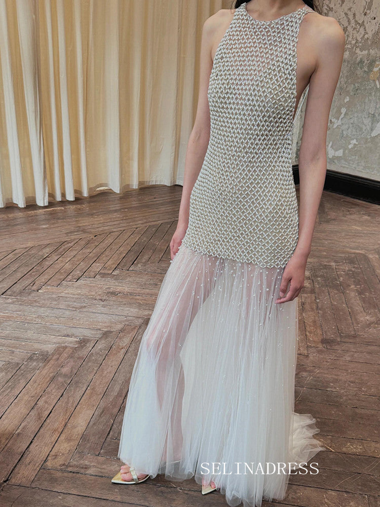 Elegant Scoop Neck Beaded Prom Dresses Evening Dresses YY008|Selinadress