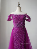 Elegant Sheath/Column Long Prom Dress Tulle Beaded Long Evening Dress Formal Gown FUE014|Selinadress