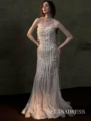 Elegant Strapless Sparkly Beaded Long Prom Dresses Evening Dresses YY009|Selinadress