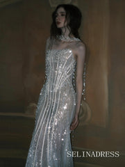 Elegant Strapless Sparkly Beaded Long Prom Dresses Evening Dresses YY009|Selinadress