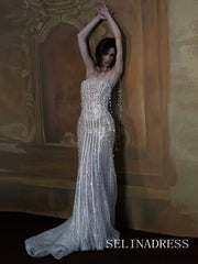 Elegant Strapless Sparkly Beaded Long Prom Dresses Evening Dresses YY009|Selinadress