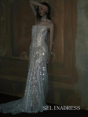 Elegant Strapless Sparkly Beaded Long Prom Dresses Evening Dresses YY009|Selinadress