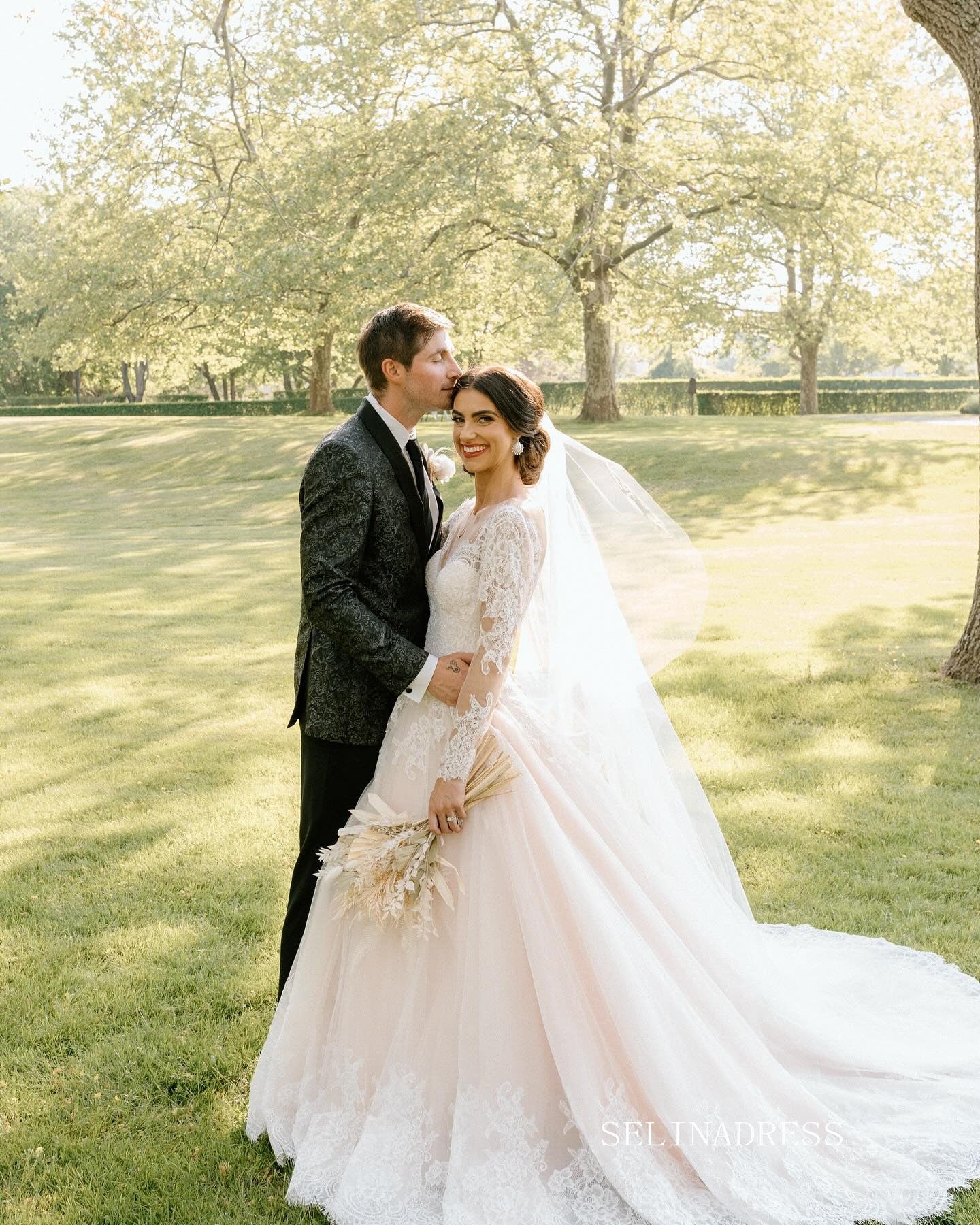 Elegant V neck Long Sleeve Floral Lace Wedding Dresses Country Wedding SELINADRESS Elegant V neck Long Sleeve Floral Lace Wedding Dresses Country Wedding SELINADRESS