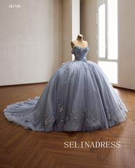 Enchanting Blue Ball Gown with Intricate Floral Embroidery and Dramatic Bow Accents 261120|Selinadress