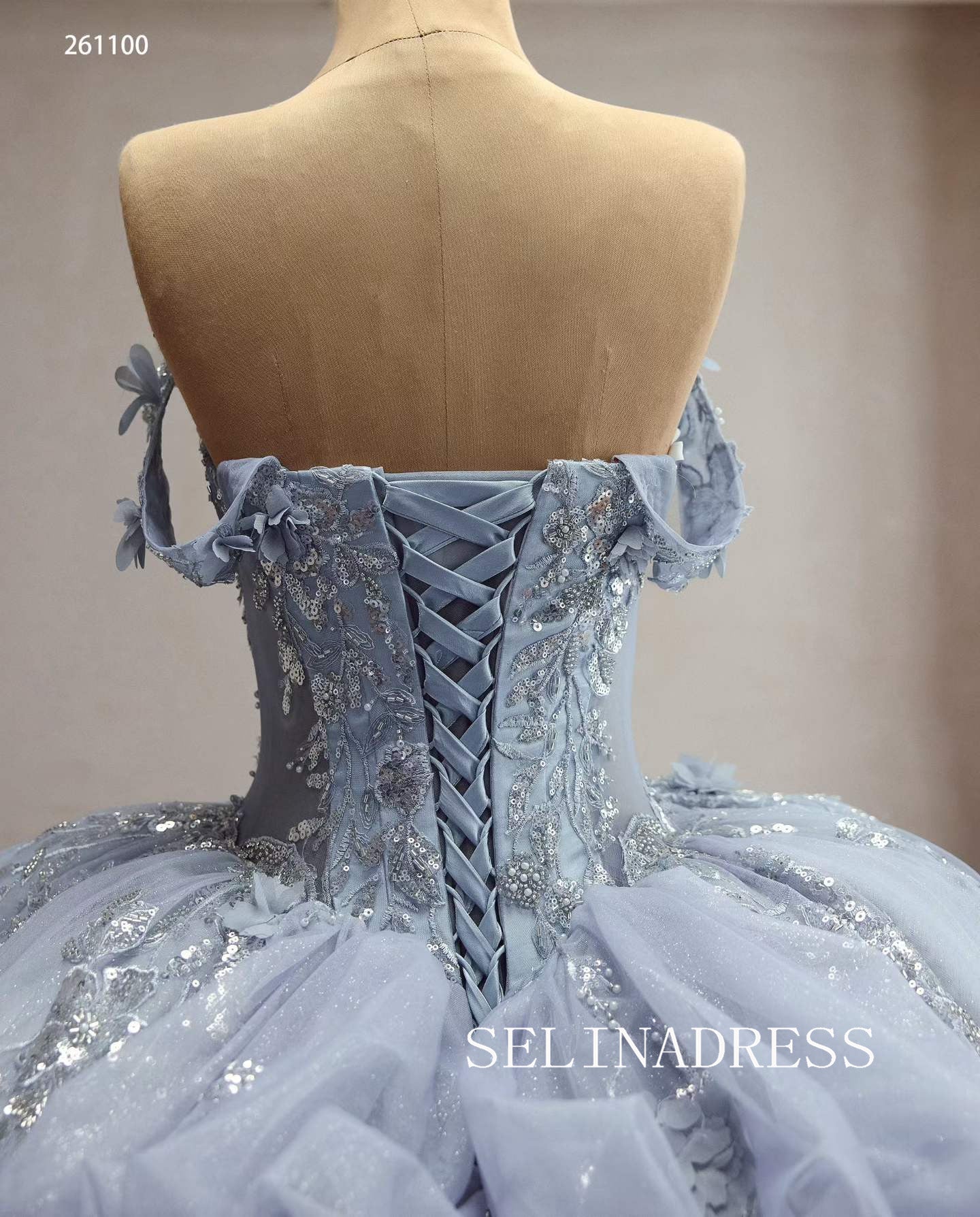 Enchanting Blue Ball Gown with Intricate Floral Embroidery and Dramatic Bow Accents 261120|Selinadress