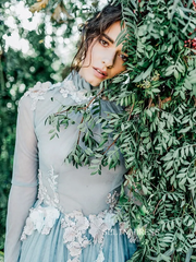 Ethereal Blue Floral-Embellished Tulle Gown for the Enchanted Bride COK101|Selinadress
