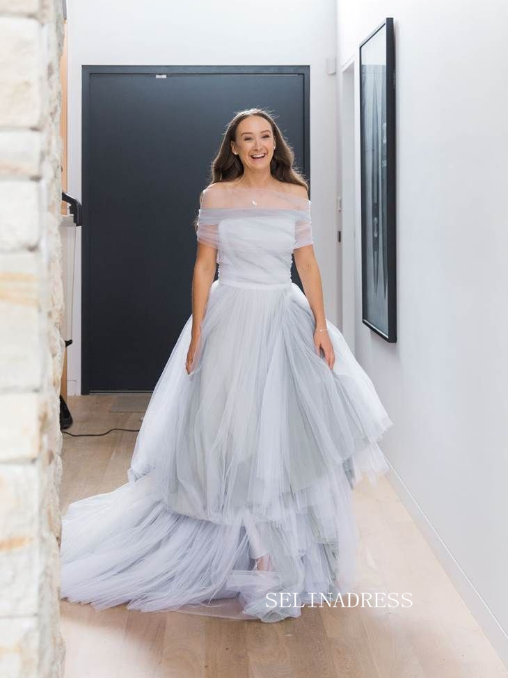 Ethereal Off-the-Shoulder Tulle Ball Gown Wedding Dress COK106|Selinadress