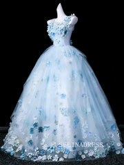 Fairy Sky Blue Pearl Appliques Prom Dresses Square Neckline Sleeveless Ball Gown LET018|Selinadress