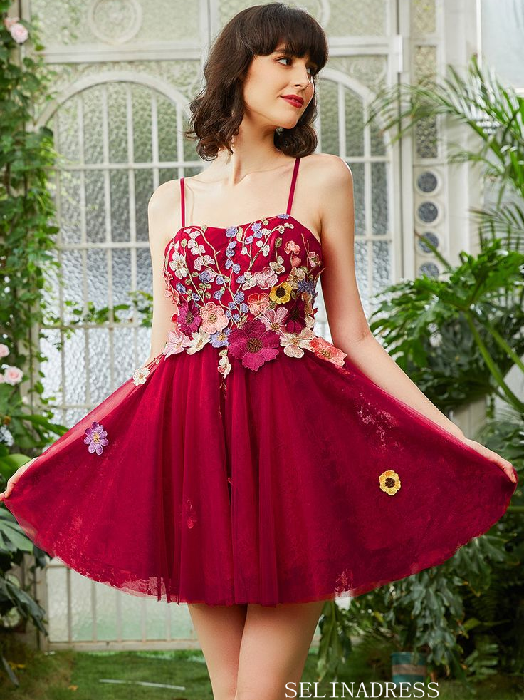 Mini Sundress Spaghetti Strap Floral Dress Short Fuchsia Applique Floral Homecoming Dress Spaghetti Straps Short Prom D SELINADRESS Mini Sundress Spaghetti Strap Floral Dress Short Fuchsia Applique Floral Homecoming Dress Spaghetti Straps Short Prom D SELINADRESS