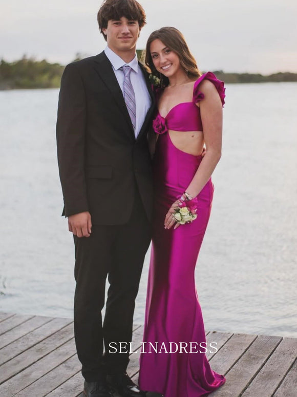 Fuchsia Mermaid Satin Long Prom Dress Cheap Evening Gown SEW1262|Selinadress