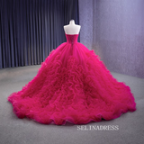 Fuchsia Sweetheart Beaded Sweet 16 Ball Gown Tiered Quinceanera Dress 231108|Selinadress