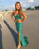 Glitter Lilac Two Piece Sequins Mermaid Porm Dress EWQ805