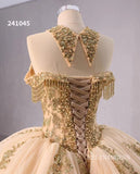Gold Beaded Wedding Dress Halter Neck Quinceanera Dress 241045|Selinadress