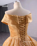 Gold Beaded Wedding Dress Off the Shoulder Ball Gown Quinceanera Dress 241008|Selinadress