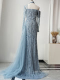 Gorgeous High Neck One Shoulder Luxury Long Prom Dress Blue Beaded Evening Dress Formal Gown FUE017|Selinadress