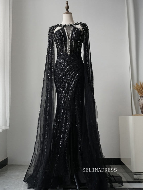 Gorgeous Mermaid Black Long Prom Dress Beaded Long Evening Dress Formal Gown FUE016|Selinadress