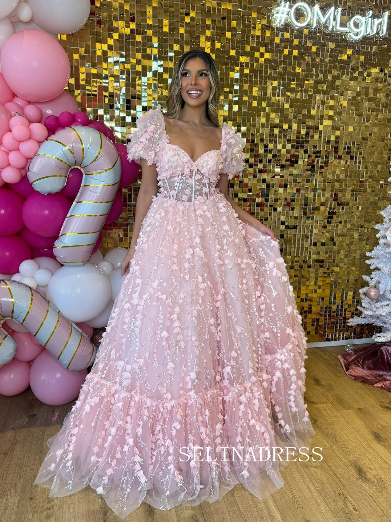 short pink puff sleeve tulle dress Gorgeous Pink Lace Short Puff Sleeve Prom Dresses Evening Dress SER611 – SELINADRESS