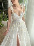 Gorgeous White Lace Flower Prom Dress Long Evening Dresses sea064