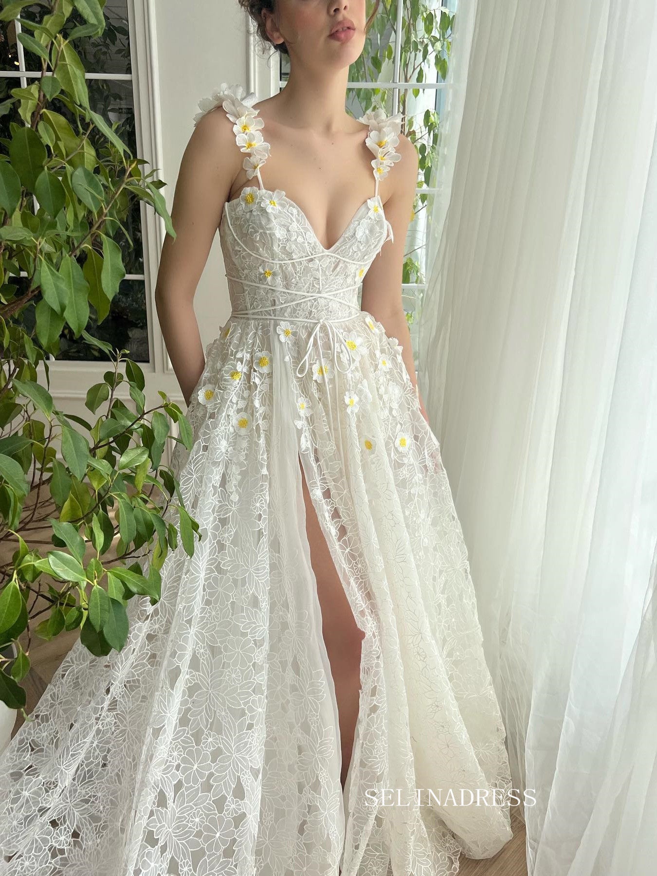 Gorgeous White Lace Flower Prom Dress Long Evening Dresses sea064 SELINADRESS Gorgeous White Lace Flower Prom Dress Long Evening Dresses sea064 SELINADRESS