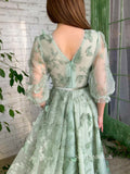 Green A-Line Dress With V-neck Belt Butterflies Beautiful Prom Dress Gorgeous Formal Dress #LPO003|Selinadress